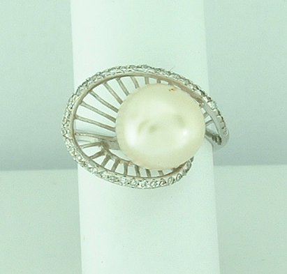 Sterling Silver Freshwater Pearl CZ Ring -0