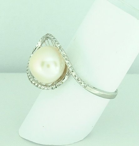 Sterling Silver Freshwater Pearl CZ Ring -66