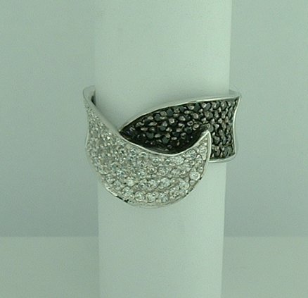 Sterling Silver Black and White CZ Ring -0