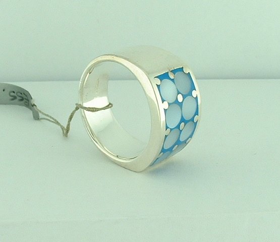Sterling Silver Mother of Pearl Blue Enamel Ring-146