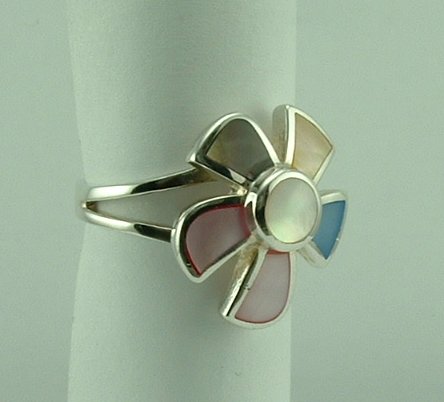 Sterling Silver Mother of Pearl Flower Ring-198