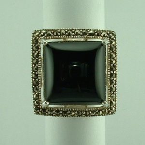 Sterling Silver Onyx Marcasite ring-0
