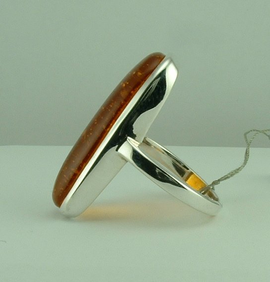 Sterling Silver Amber Ring -408
