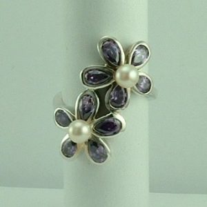 Sterling Silver CZ and Freshwater Pearl Ring-0