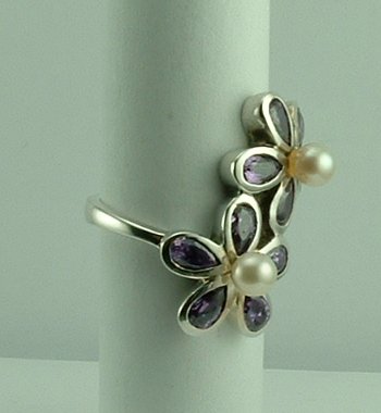 Sterling Silver CZ and Freshwater Pearl Ring-546