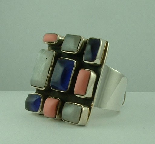 Sterling Silver Mosaic stone ring by Pistachio-0