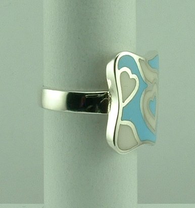Sterling Silver Enamelled top Ring-643