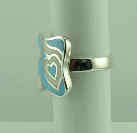 Sterling Silver Enamelled top Ring-645