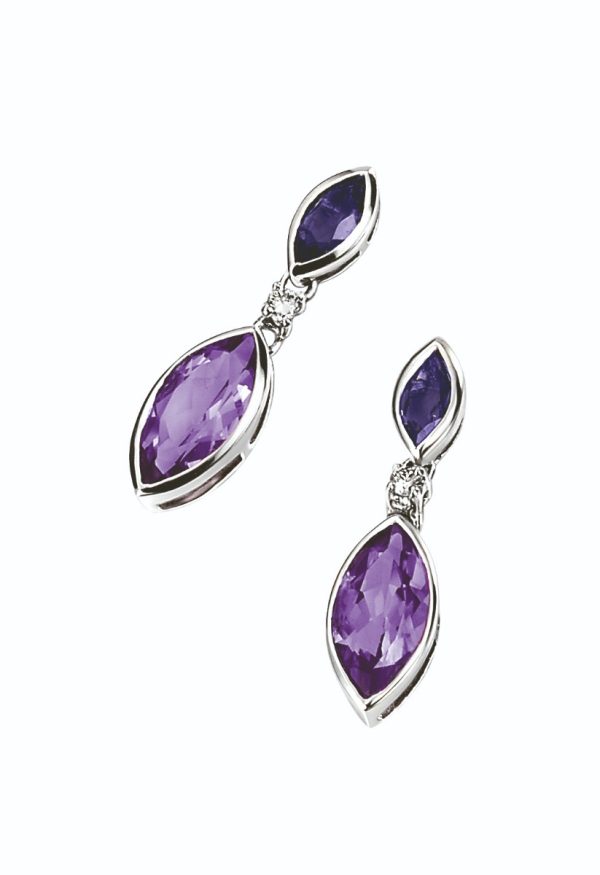9ct White Gold Amethyst Iolite and Diamond Earrings-932