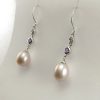 9ct White Gold, Freshwater Pearl,Amethyst and Diamond Earrings-743