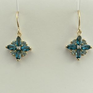 9ct Yellow Gold Blue Topaz and Diamond Earrings -0