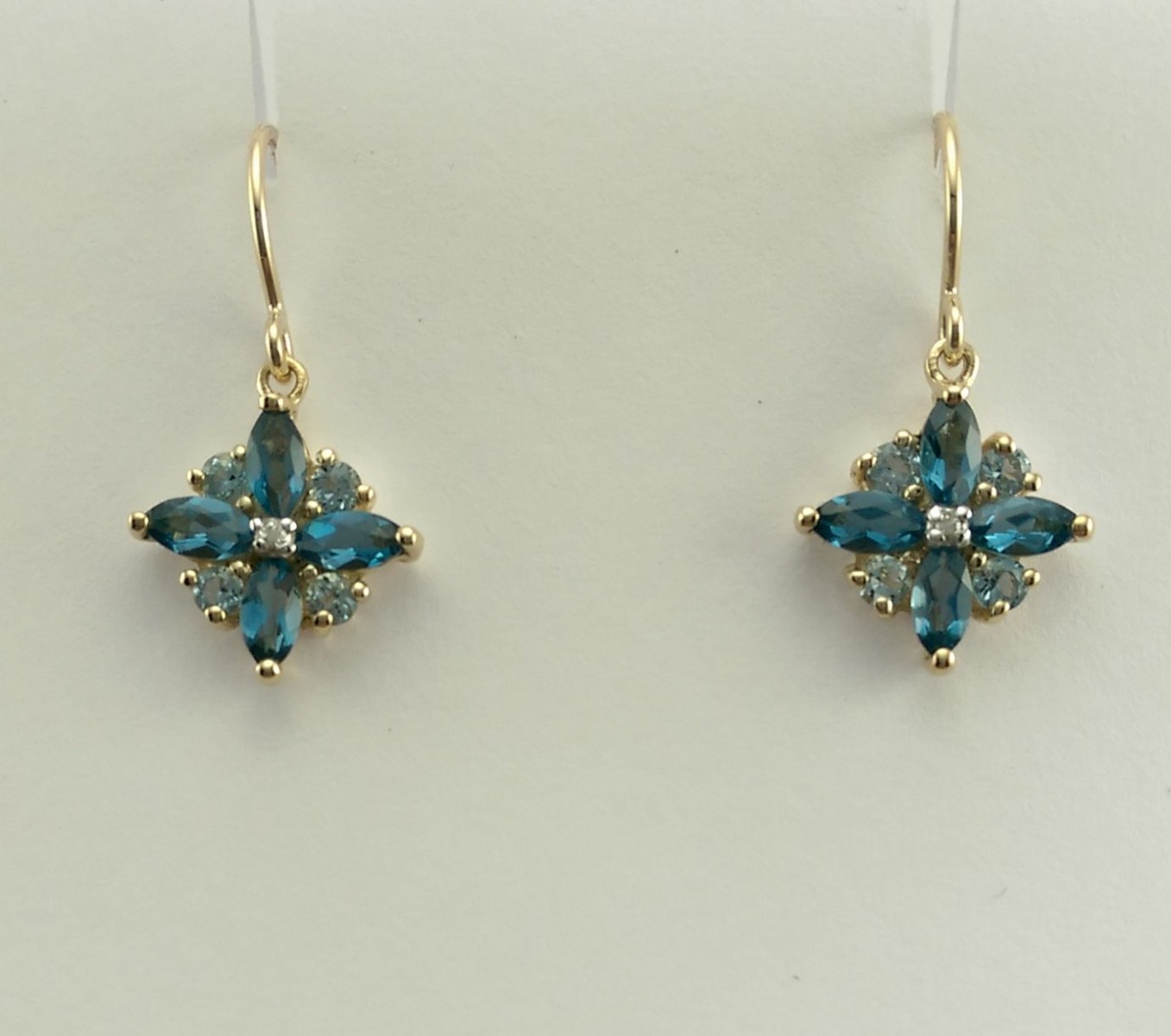 9ct Yellow Gold Blue Topaz and Diamond Earrings -0