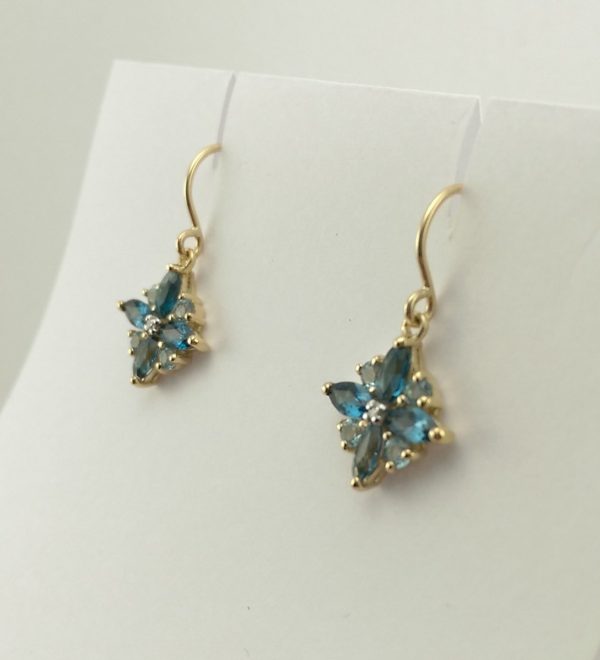 9ct Yellow Gold Blue Topaz and Diamond Earrings -757