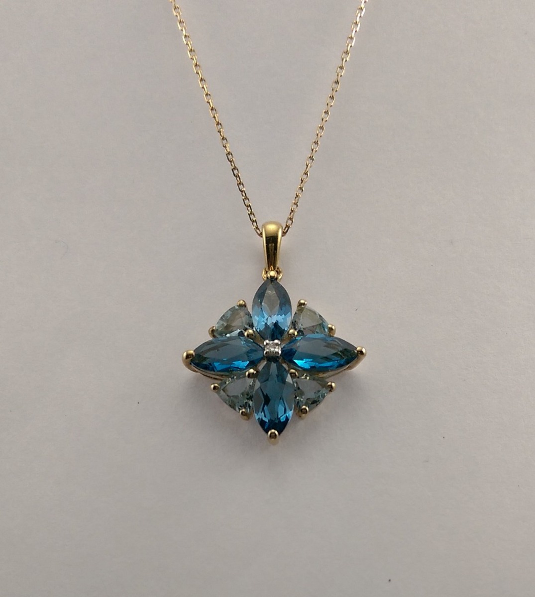 9ct Yellow Gold, Blue Topaz ,Diamond Pendant and chain-0