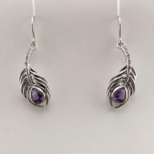 9ct White Gold Amethyst and Diamond drop Earrings-0