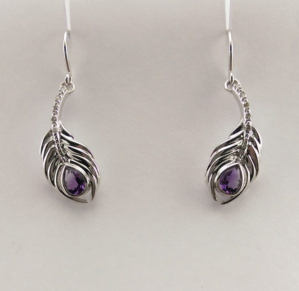 9ct White Gold Amethyst and Diamond drop Earrings-0
