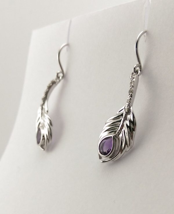 9ct White Gold Amethyst and Diamond drop Earrings-773