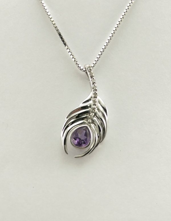 9ct White Gold Amethyst and Diamond Pendant and Chain-0