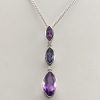 9ct White Gold Amethyst Iolite and Diamond pendant and Chain-0