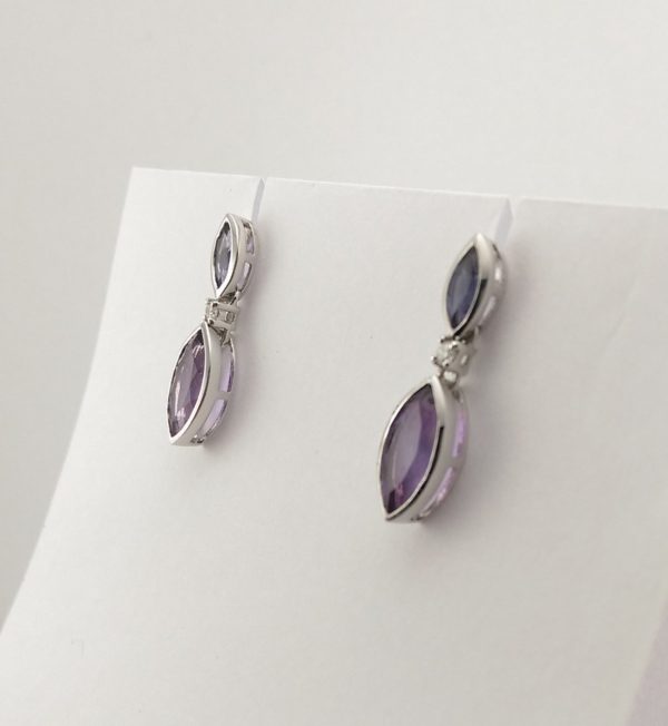 9ct White Gold Amethyst Iolite and Diamond Earrings-777