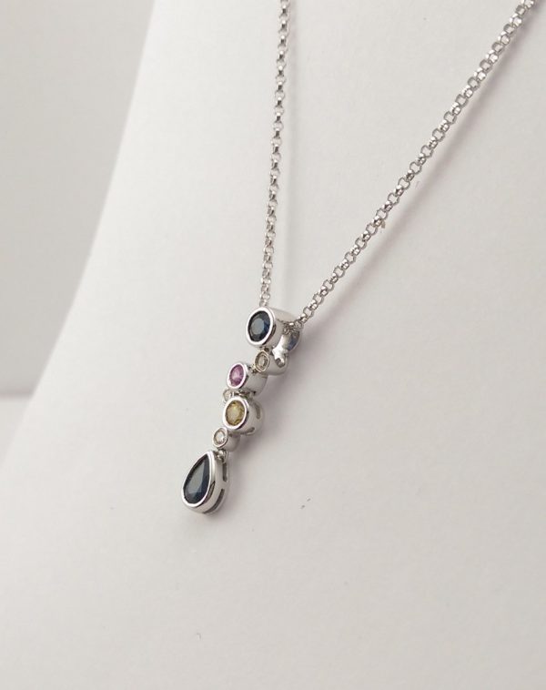 18ct White Gold Sapphire and Diamond Pendant and chain-801