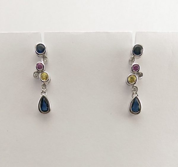 18ct White Gold, Sapphire and Diamond Earrings-0