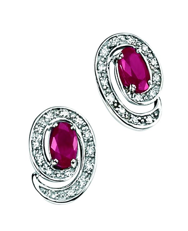 9ct White Gold Ruby and Diamond Earrings -930