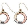 9ct Overlapping circle Earrings ,Red White and Yellow finish-939