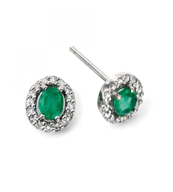 9ct White Gold Emerald and Diamond Earrings-983