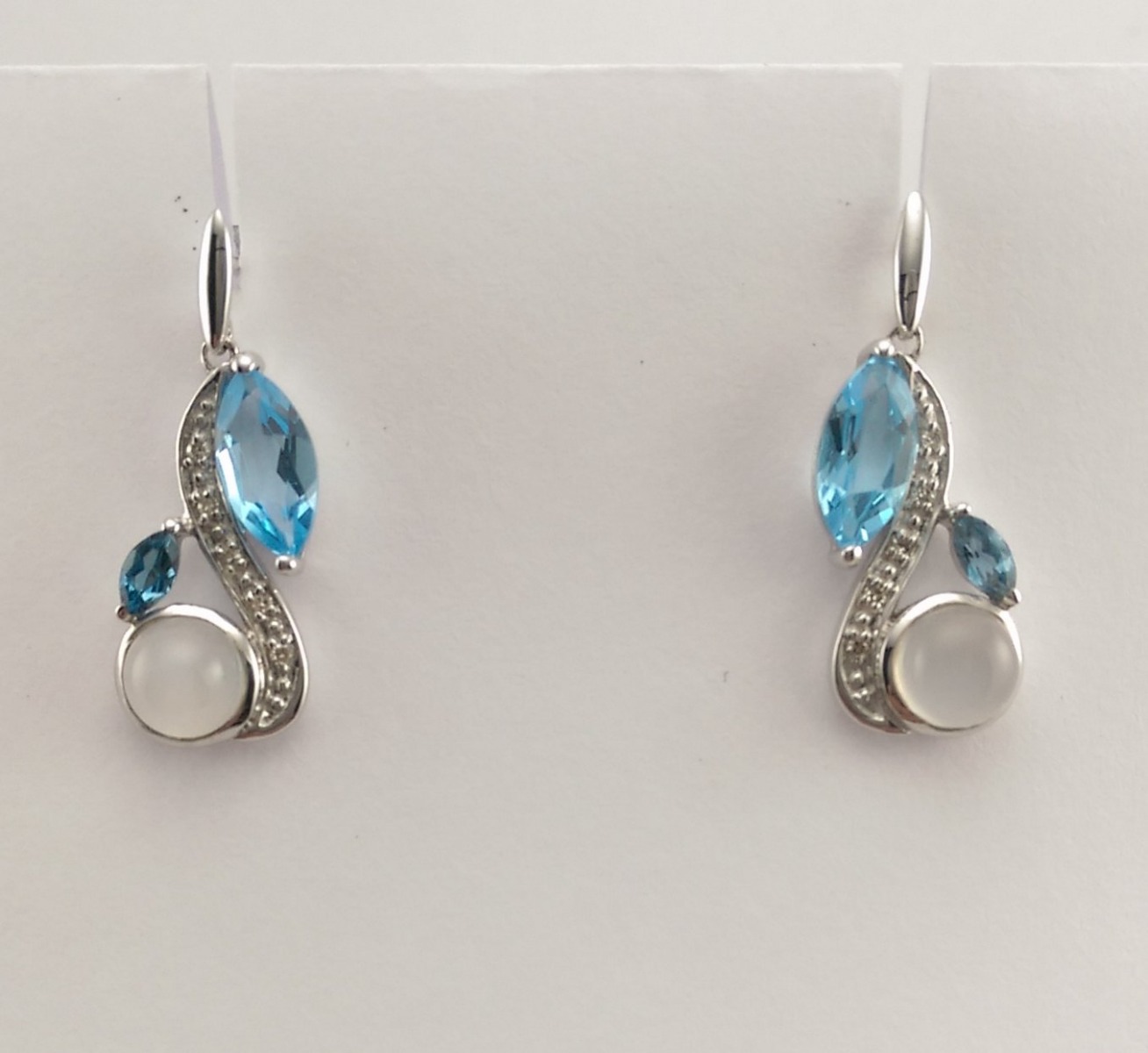 9ct White Gold Diamond Blue Topaz and Moonstone Earrings-0