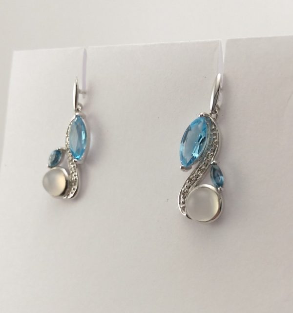 9ct White Gold Diamond Blue Topaz and Moonstone Earrings-850