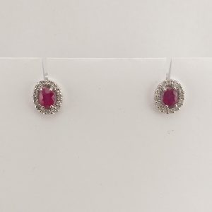 9ct White Gold Ruby and Diamond Oval Cluster Earrings-0