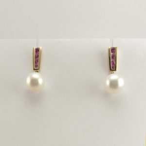 9ct Yellow Gold Ruby and Cultured Pearl Earrings -0