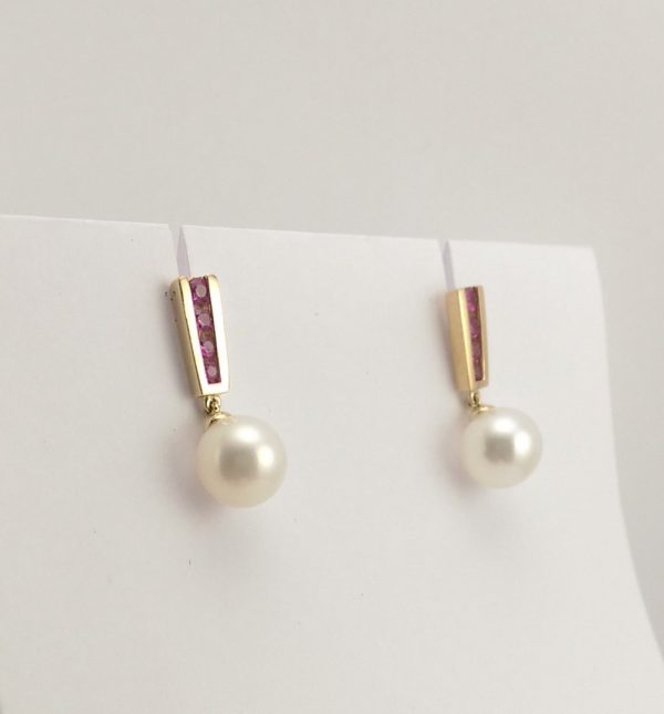 9ct Yellow Gold Ruby and Cultured Pearl Earrings -861