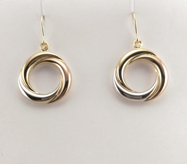 9ct Overlapping circle Earrings ,Red White and Yellow finish-0