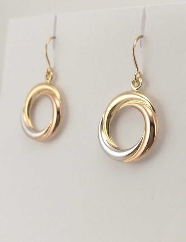 9ct Overlapping circle Earrings ,Red White and Yellow finish-873