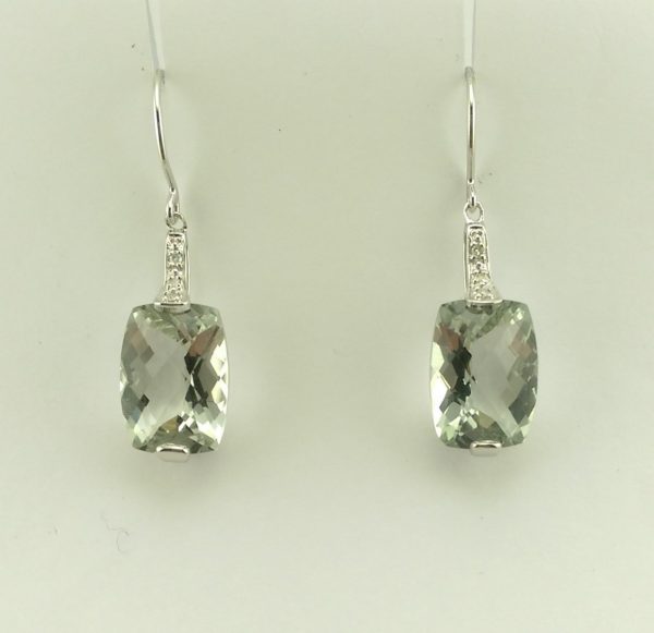 9ct White gold Diamond and Green Amethyst drop Earrings-0
