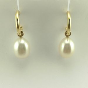 18ct Yellow Gold Freshwater Pearl Hoop Earrings-0
