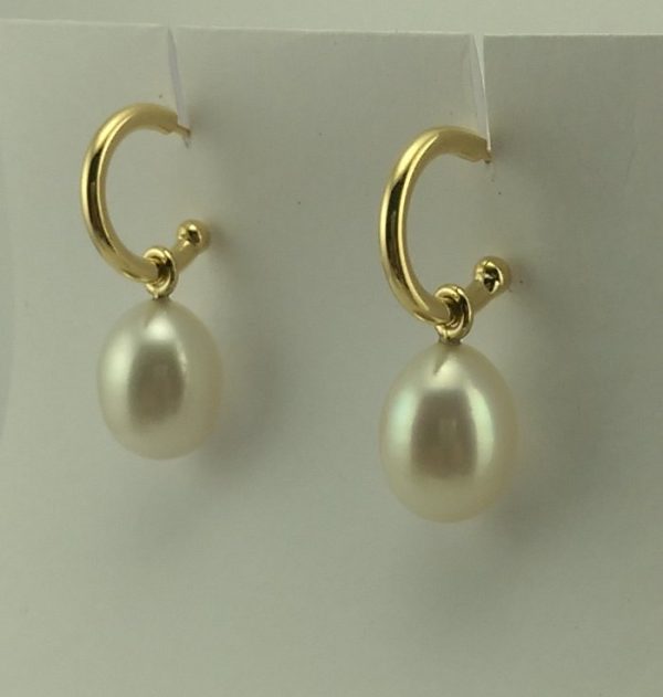 18ct Yellow Gold Freshwater Pearl Hoop Earrings-889