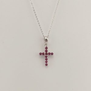 9ct White Gold Ruby Cross and Chain-0