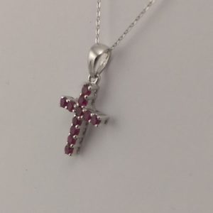 9ct White Gold Ruby Cross and Chain-895