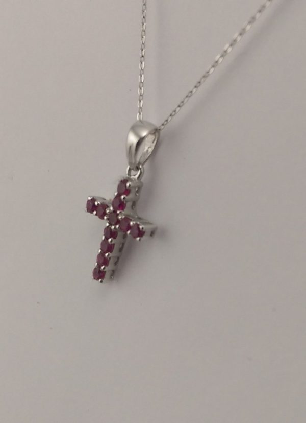 9ct White Gold Ruby Cross and Chain-895