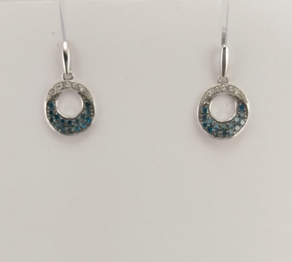 9ct White Gold Blue and White Diamond Earrings -0
