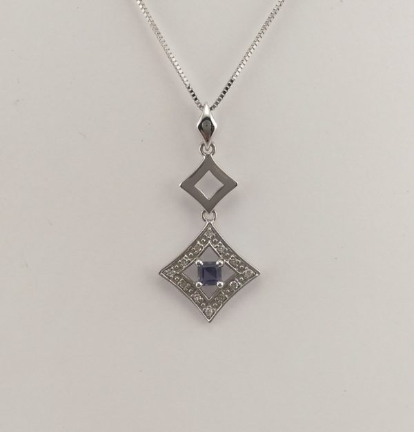 9ct White Gold Iolite and Diamond Pendant and Chain-0