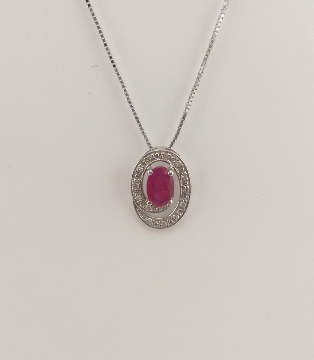 9ct White Gold Ruby and Diamond Pendant on Chain-0