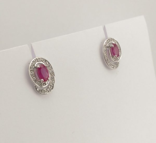 9ct White Gold Ruby and Diamond Earrings -929