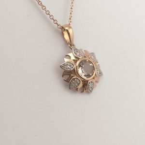 9ct Rose Gold Morganite and Diamond Pendant and Chain-0