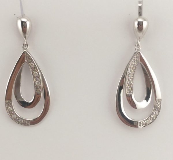9ct White Gold Diamond Earrings-0