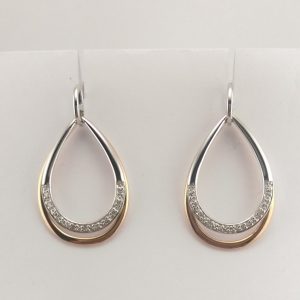 9ct Red and White Gold Diamond Earrings-0