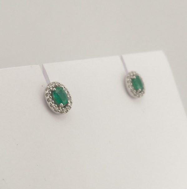 9ct White Gold Emerald and Diamond Earrings-982